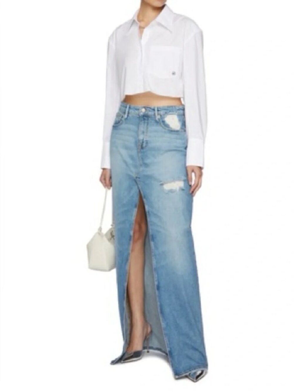 Good American Good Ease Medium Wash Maxi Skirt